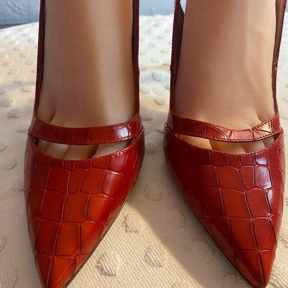 KURT GEIGER Red Croc Embossed Sling Back Heel - Picture 2 of 16